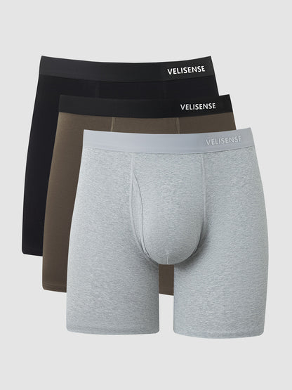 Premium Cotton Boxer Brief With Fly 6" (3-Pack)